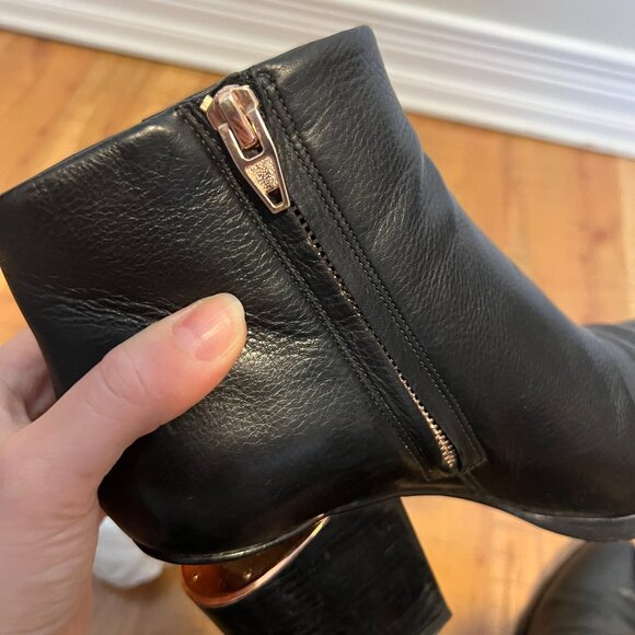 Alexander Wang Gabi Rose Gold Heel Cut Out Chunky Heel Zip Leather Ankle Boots - Picture 10 of 14